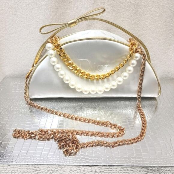 Dior Crossbody Bag WHITE CRESENT Bag PEARLS STRAND converted CD Cosmetic Wedding - Picture 1 of 16